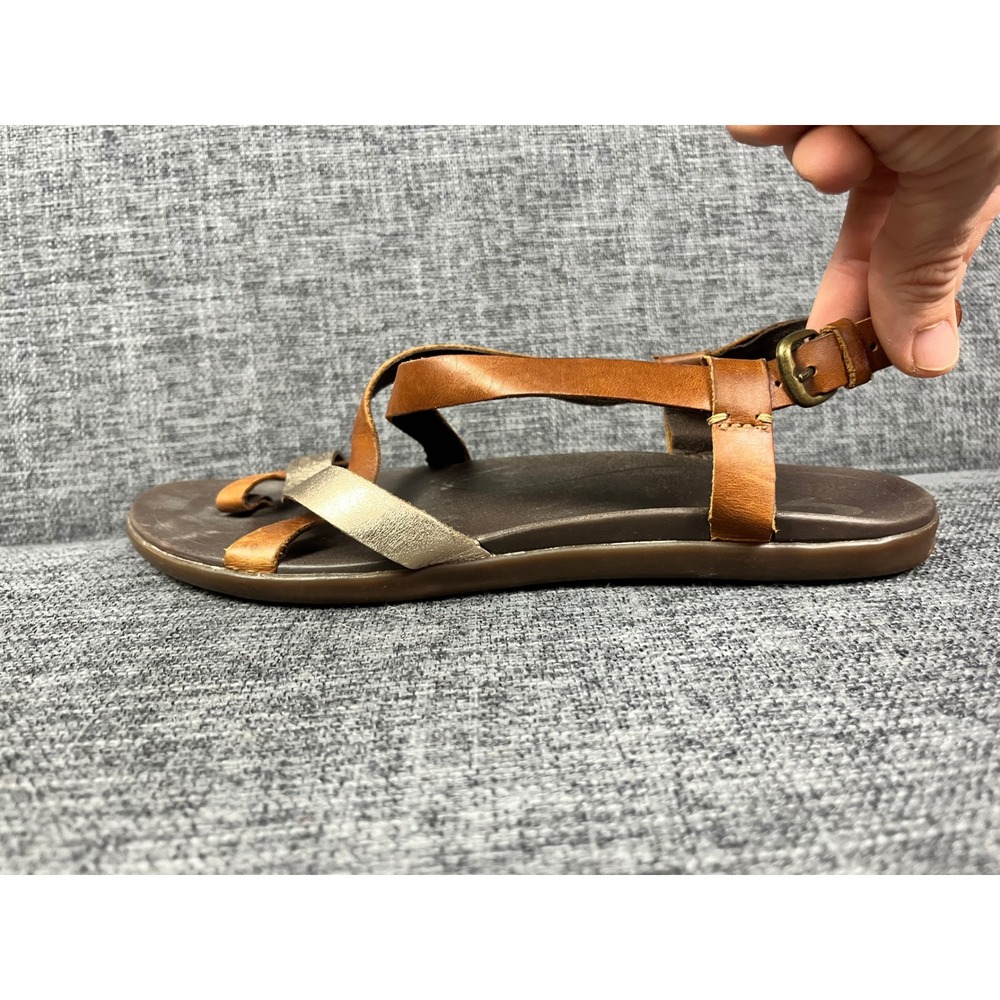 OluKai Upena Sandals Womens 9 Kona Coffee Champagne Leather Strappy - Picture 12 of 14